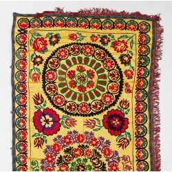 Silk Hand Embroidered Bed Cover, Vintage Suzani Wall Hanging from Uzbekistan. 4.5 x 9.9 Ft (137 x 300 cm)