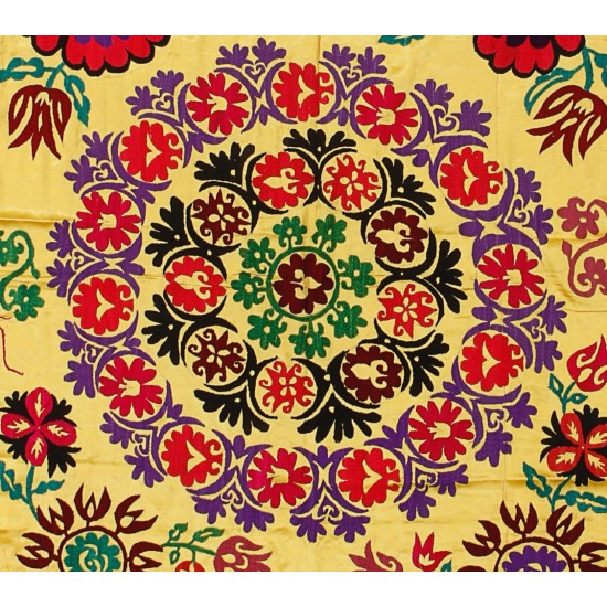 Silk Hand Embroidered Bed Cover, Vintage Suzani Wall Hanging from Uzbekistan. 4.5 x 9.9 Ft (137 x 300 cm)