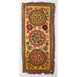 Silk Hand Embroidered Bed Cover, Vintage Suzani Wall Hanging from Uzbekistan. 4.5 x 9.9 Ft (137 x 300 cm)