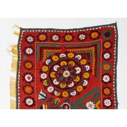 Silk Hand Embroidered Bed Cover, Vintage Suzani Wall Hanging from Uzbekistan. 4.6 x 7.3 Ft (138 x 220 cm)
