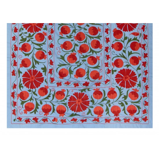 Silk Hand Embroidered Bed Cover, Vintage Suzani Wall Hanging from Uzbekistan. 4.6 x 6.6 Ft (140 x 200 cm)