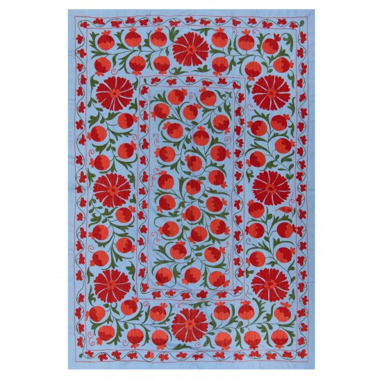 Silk Hand Embroidered Bed Cover, Vintage Suzani Wall Hanging from Uzbekistan. 4.6 x 6.6 Ft (140 x 200 cm)
