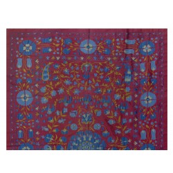 Silk Hand Embroidered Bed Cover, Vintage Suzani Wall Hanging from Uzbekistan. 4.7 x 6.8 Ft (142 x 205 cm)