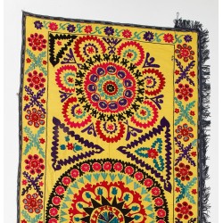Silk Hand Embroidered Bed Cover, Vintage Suzani Wall Hanging from Uzbekistan. 4.7 x 10.5 Ft (142 x 320 cm)
