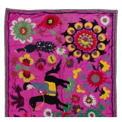 Silk Hand Embroidered Bed Cover, Vintage Suzani Wall Hanging from Uzbekistan. 4.7 x 8.9 Ft (143 x 270 cm)