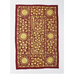 Silk Hand Embroidered Bed Cover, Vintage Suzani Wall Hanging from Uzbekistan. 4.8 x 6.9 Ft (145 x 210 cm)