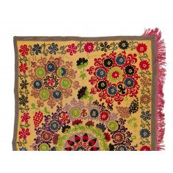 Silk Hand Embroidered Bed Cover, Vintage Suzani Wall Hanging from Uzbekistan. 5 x 7.9 Ft (153 x 240 cm)