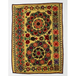 Silk Hand Embroidered Bed Cover, Vintage Suzani Wall Hanging from Uzbekistan. 5.5 x 7.6 Ft (167 x 230 cm)