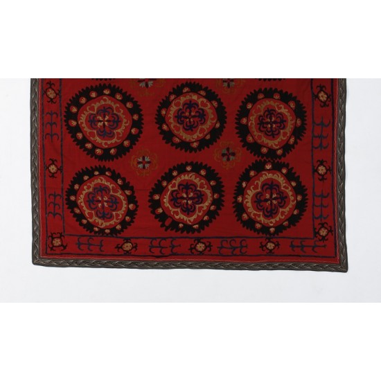 Silk Hand Embroidered Bed Cover, Vintage Suzani Wall Hanging from Uzbekistan. 5.6 x 6.7 Ft (170 x 203 cm)