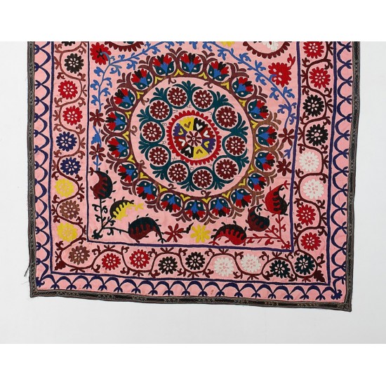 Silk Hand Embroidered Bed Cover, Vintage Suzani Wall Hanging from Uzbekistan. 5.7 x 9.4 Ft (173 x 285 cm)