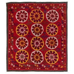 Silk Hand Embroidered Bed Cover, Vintage Suzani Wall Hanging from Uzbekistan. 5.8 x 6.4 Ft (175 x 195 cm)