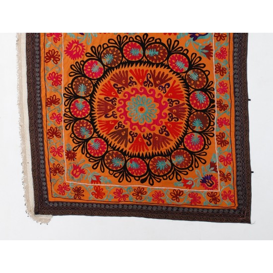 Silk Hand Embroidered Bed Cover, Vintage Suzani Wall Hanging from Uzbekistan. 5.8 x 9.4 Ft (175 x 285 cm)