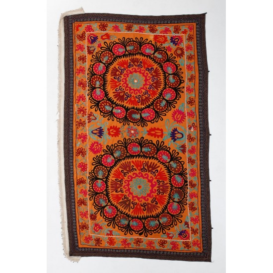 Silk Hand Embroidered Bed Cover, Vintage Suzani Wall Hanging from Uzbekistan. 5.8 x 9.4 Ft (175 x 285 cm)