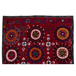Silk Hand Embroidered Bed Cover, Vintage Suzani Wall Hanging from Uzbekistan. 6.4 x 8.4 Ft (195 x 255 cm)