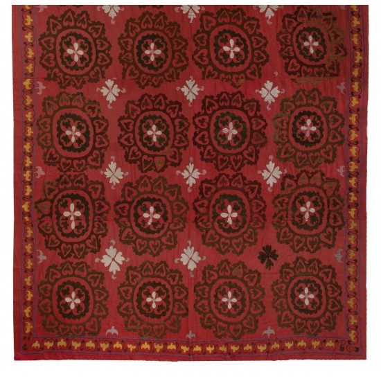Silk Hand Embroidered Bed Cover, Vintage Suzani Wall Hanging from Uzbekistan. 6.6 x 12.3 Ft (200 x 373 cm)