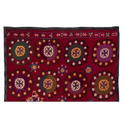 Silk Hand Embroidered Bed Cover, Vintage Suzani Wall Hanging from Uzbekistan. 6.8 x 7.8 Ft (206 x 237 cm)