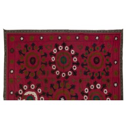 Silk Hand Embroidered Bed Cover, Vintage Suzani Wall Hanging from Uzbekistan. 6.9 x 7.4 Ft (208 x 223 cm)