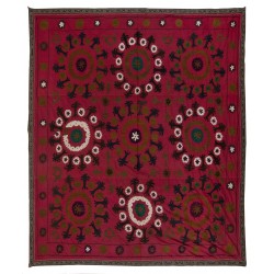 Silk Hand Embroidered Bed Cover, Vintage Suzani Wall Hanging from Uzbekistan. 6.9 x 7.4 Ft (208 x 223 cm)