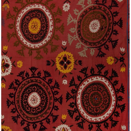 Silk Hand Embroidered Bed Cover, Vintage Suzani Wall Hanging from Uzbekistan. 7.9 x 8.7 Ft (240 x 263 cm)