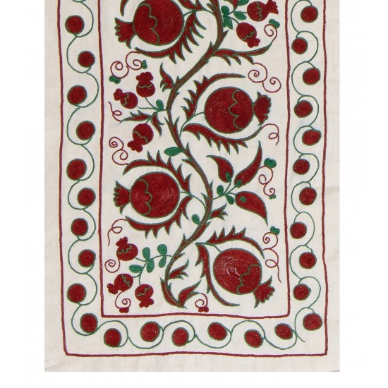 Silk Hand Embroidered Bed Cover, Vintage Suzani Wall Hanging from Uzbekistan. 1.7 x 6 Ft (50 x 185 cm)