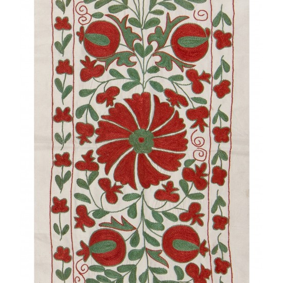 Silk Embroidery Suzani Wall Hanging, Vintage Handmade Uzbek Bed or Table Cover. 1.7 x 6.2 Ft (50 x 186 cm)