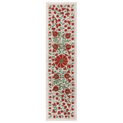 Silk Embroidery Suzani Wall Hanging, Vintage Handmade Uzbek Bed or Table Cover. 1.7 x 6.2 Ft (50 x 186 cm)