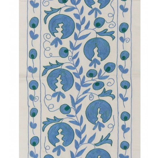 Silk Hand Embroidered Bed Cover, Vintage Suzani Wall Hanging from Uzbekistan. 1.7 x 6.3 Ft (50 x 190 cm)