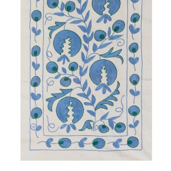 Silk Hand Embroidered Bed Cover, Vintage Suzani Wall Hanging from Uzbekistan. 1.7 x 6.3 Ft (50 x 190 cm)