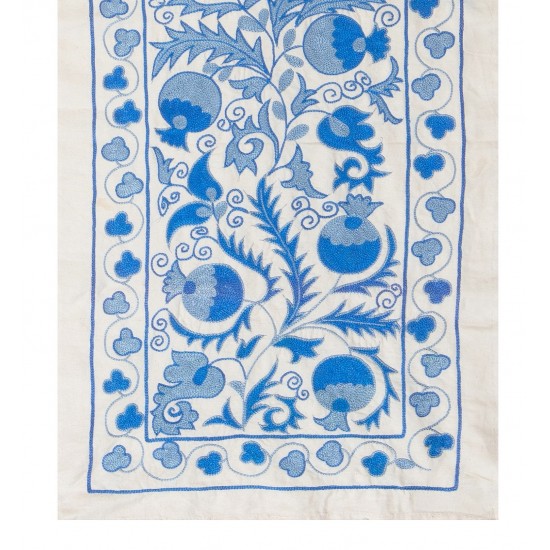 Silk Hand Embroidered Bed Cover, Vintage Suzani Wall Hanging from Uzbekistan. 1.8 x 6 Ft (53 x 183 cm)