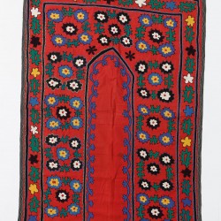 Vintage Central Asian / Uzbek Suzani Wall Hanging, Silk Hand Embroidered Bed Cover. 3 x 6.4 Ft (94 x 193 cm)