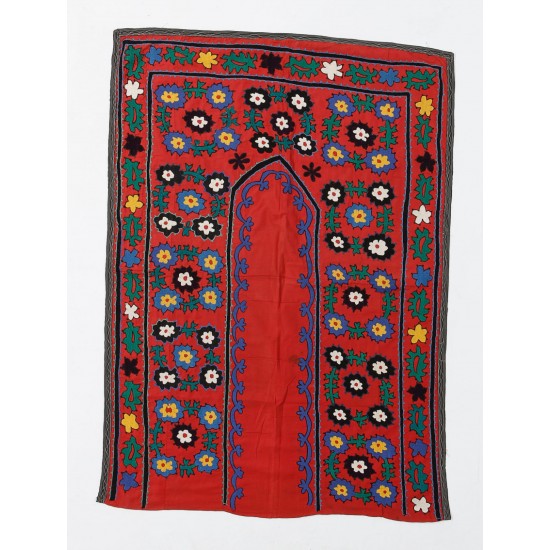 Vintage Central Asian / Uzbek Suzani Wall Hanging, Silk Hand Embroidered Bed Cover. 3 x 6.4 Ft (94 x 193 cm)
