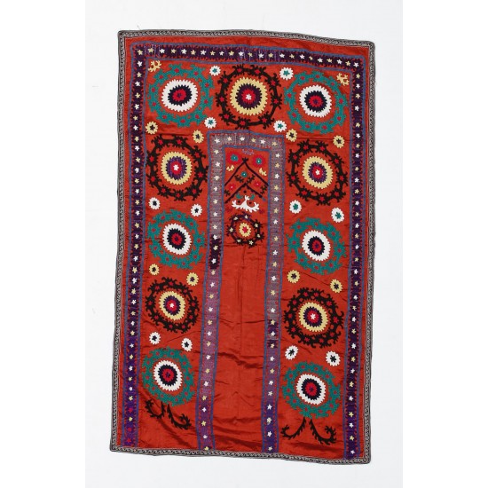 Silk Hand Embroidered Bedspread, Vintage Suzani Wall Hanging from Uzbekistan. 3.2 x 5.3 Ft (96 x 160 cm)