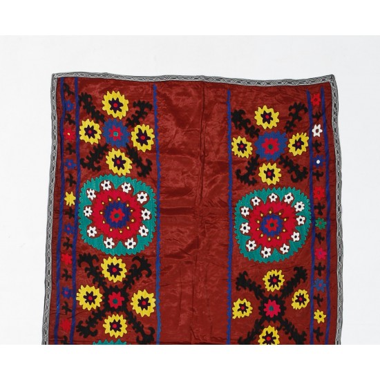 Vintage Central Asian / Uzbek Suzani Wall Hanging, Silk Hand Embroidered Bed Cover. 3.3 x 5.8 Ft (98 x 175 cm)