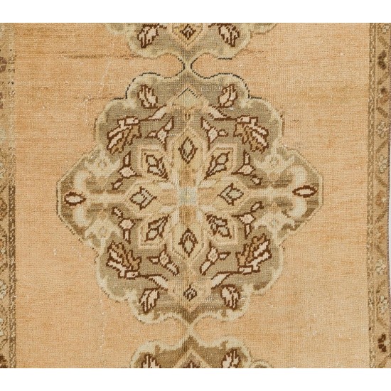 Hand-Knotted Vintage Turkish Runner Rug, Authentic Wool Corridor Carpet. 3.3 x 9 Ft (100 x 274 cm)