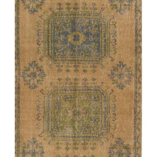 Hand-Knotted Vintage Turkish Runner Rug, Authentic Wool Corridor Carpet. 3.3 x 11.5 Ft (100 x 350 cm)