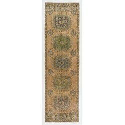 Hand-Knotted Vintage Turkish Runner Rug, Authentic Wool Corridor Carpet. 3.3 x 11.5 Ft (100 x 350 cm)