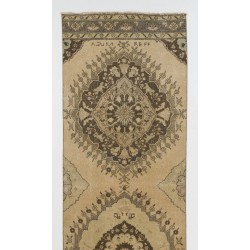 Hand-Knotted Vintage Turkish Runner Rug, Authentic Wool Corridor Carpet. 3.3 x 12.7 Ft (100 x 387 cm)