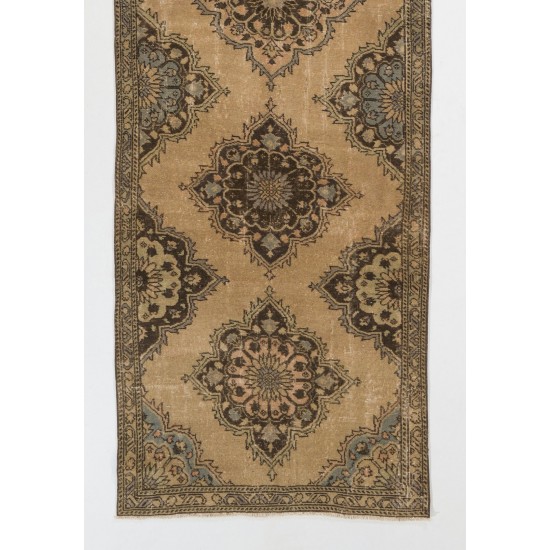 Hand-Knotted Vintage Turkish Runner Rug, Authentic Wool Hallway Runner. 3.6 x 11.7 Ft (108 x 354 cm)