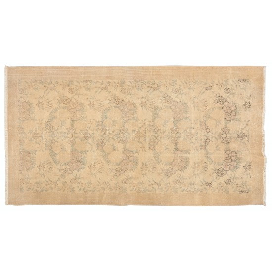 Handmade Vintage Rug, Floral Patterned Anatolian Carpet. 3.7 x 6.6 Ft (110 x 200 cm)