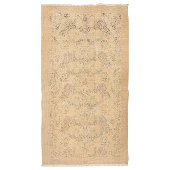 Handmade Vintage Rug, Floral Patterned Anatolian Carpet. 3.7 x 6.6 Ft (110 x 200 cm)