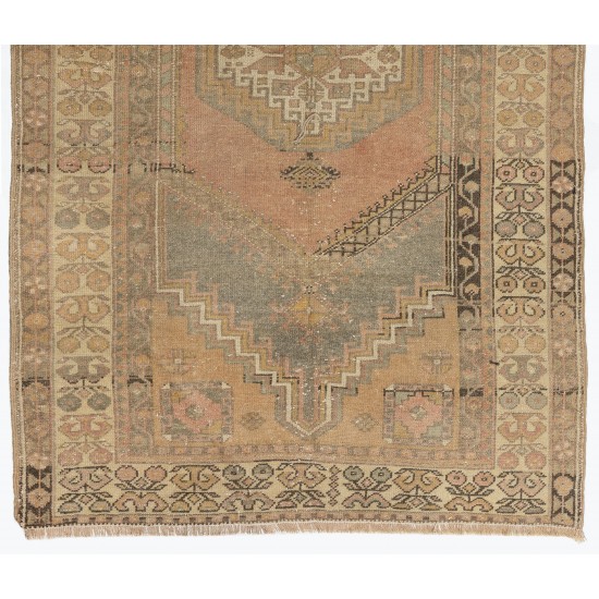 Hand-Knotted Vintage Turkish Rug, Home Decor Carpet. 3.7 x 6.7 Ft (112 x 204 cm)