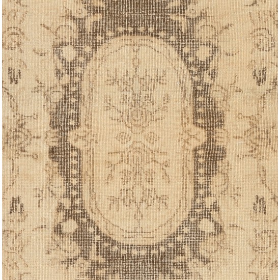 Vintage Hand-Knotted Central Anatolian Rug, Turkish Antique Washed Mid-Century Carpet. 3.7 x 6.7 Ft (112 x 204 cm)