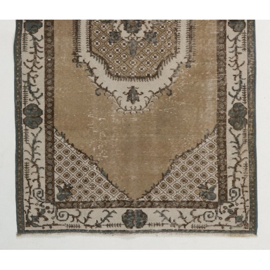 Vintage Hand-Knotted Anatolian Rug with Geometric Medallion Design. 3.8 x 6.6 Ft (113 x 199 cm)
