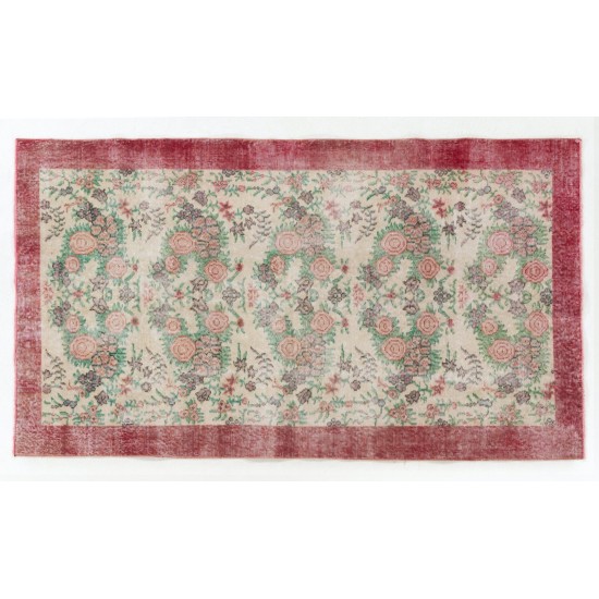 Vintage Handmade Turkish Oushak Rug with All-Over Floral Design, circa 1960. 3.8 x 6.9 Ft (113 x 208 cm)