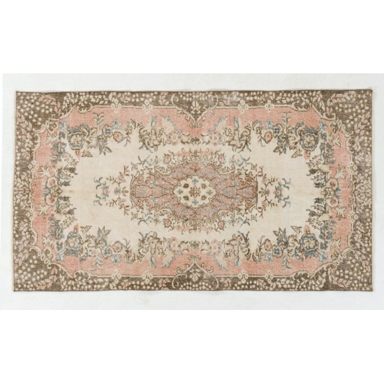 Floral Medallion Design Carpet, Vintage Handmade Turkish Oushak Rug, circa 1960. 3.8 x 7 Ft (113 x 212 cm)