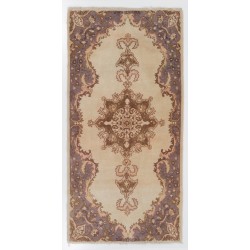 Hand-Knotted Vintage Central Anatolian Accent Rug Made of Wool. 3.8 x 7.6 Ft (113 x 230 cm)