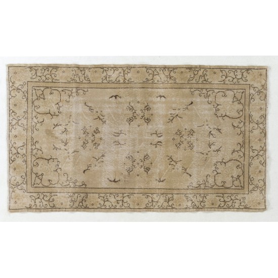 Antique Washed Turkish Accent Rug, Vintage Handmade Art Deco Chinese Design Carpet. 3.8 x 6.5 Ft (114 x 198 cm)