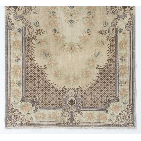 Vintage Baroque Style Handmade Turkish Oushak Accent Rug, Woolen Floor Covering. 3.8 x 6.9 Ft (114 x 210 cm)