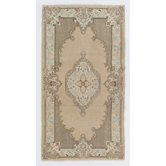 Vintage Handmade Turkish Oushak Accent Rug, Medallion Design Carpet. 3.8 x 7 Ft (114 x 213 cm)