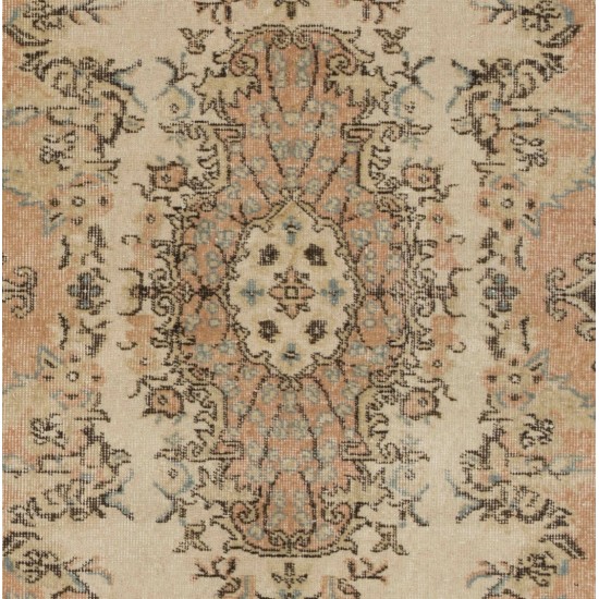 Hand-Knotted Vintage Accent Rug, Central Anatolian Wool Carpet with Floral Garden Design. 3.8 x 7.2 Ft (114 x 219 cm)